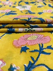 Artisan Handcrafted Cotton Fabric 5 Yards Indian Sanganeri Block Print Floral