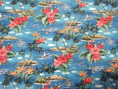 Hawaiian Tropical Island Palm Trees Hisbiscus & Bird of Paradise cotton fabric