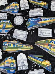 Giggles Travel Trains Black Hoffman Cotton Fabric 1/2 Yard (18” By 44”) New