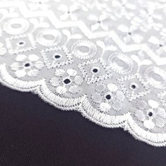 White Polycotton Eyelet Fabric Embroidered Floral Scalloped 40″ By the Fabric