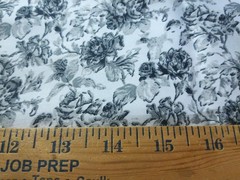 LAST! Cotton Sateen Lawn~Floral Toile Print~Shades Gray/Black/Wt~10″x60″~Dolls