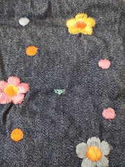 Denim Embroidered Flower Fabric Scrap 18″ x 19″