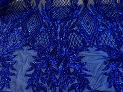 Francesca ROYAL BLUE Vines and Diamonds Pattern Sequins on Mesh Lace Fabric by