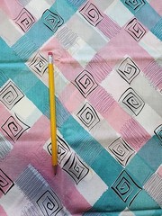 2x 40s 50s Geometric Colorblock Cotton Sewing Fabric 33″ X 1.9. & 1.6yds FLAWS