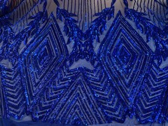 Francesca ROYAL BLUE Vines and Diamonds Pattern Sequins on Mesh Lace Fabric by