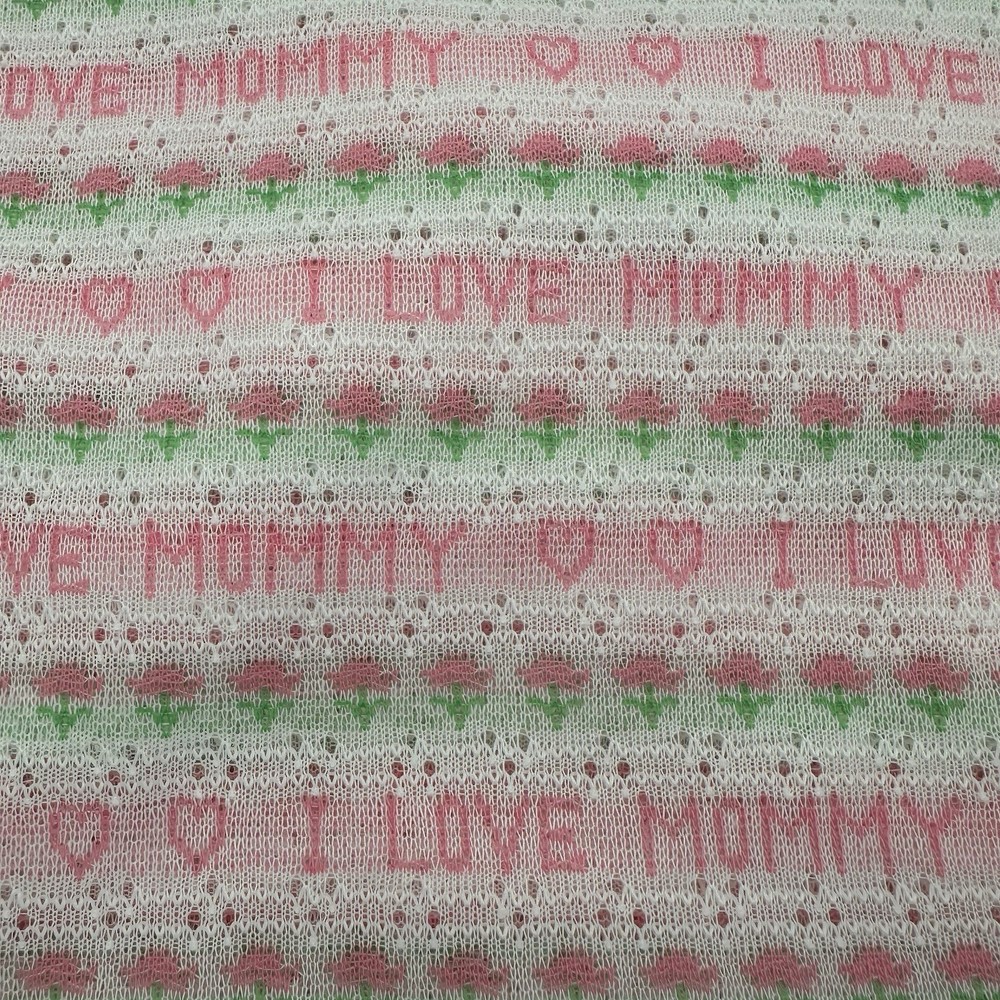 Vtg 1970s I Love Mommy Fabric White Eyelet Knit 2+ Yards – Cotton Poly – Flower