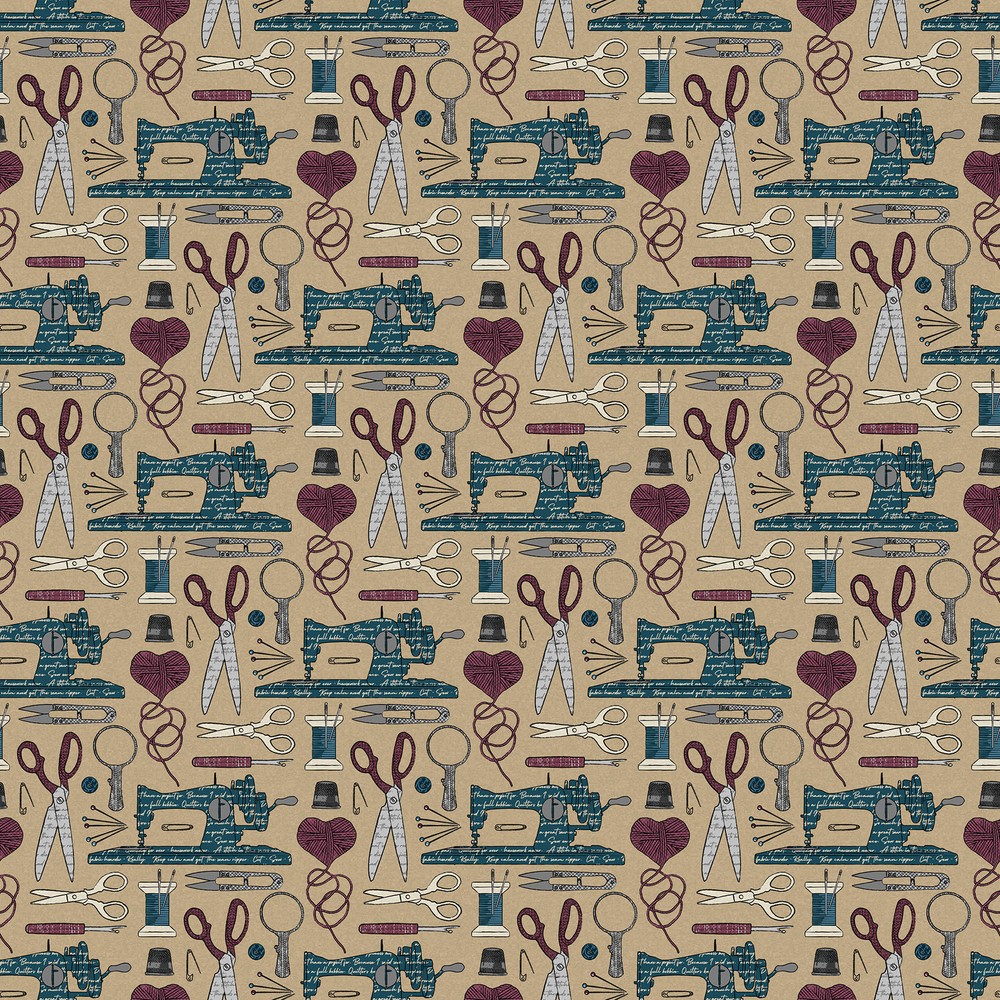 Sewing Fabric | Scissor Machine Thread Allover Brown | Northcott YARD