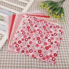 7 Pcs 25x25cm Red Flower Series Cotton Fabric Squares for Sewing Quilting
