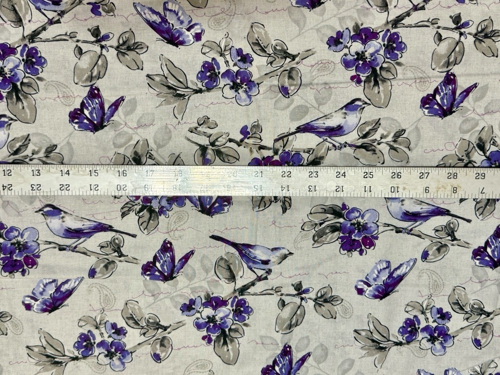VINTAGE Purple Birds, Butterflies and Flowers, “Poetic Flight” – 1 YD x 44”