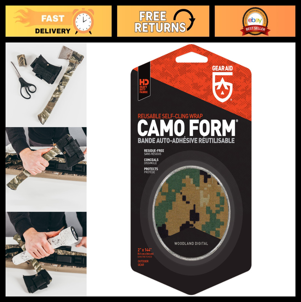 Self-Cling Camouflage Wrap, Reusable Fabric, Grip & Heat Shield, 2″ x 144″ Roll