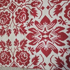 Vintage Red White Coverlet Bedspread Piece