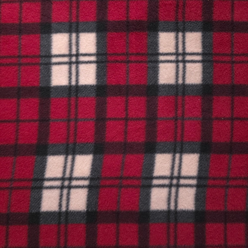 Red Plaid Fleece Fabric 58″ Wide Black Cream Windowpane Fleece Yard