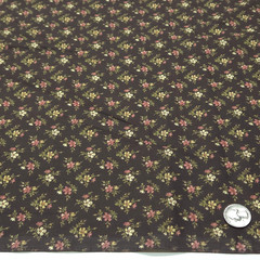 VTG Calico Ditsy Tiny Flowers Pink Cream Green On Brown Cotton Fabric BTY Granny
