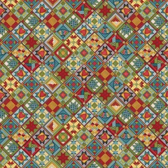 Country Rustic Fabric | Hat on Cat Quilt Square Print Multi | Henry Glass YARD
