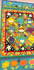 RARE KIM SCHAEFER FABRIC ZOO PARADE PANEL BRIGHT COLORS ANIMALS FAUX QUILT 23X44