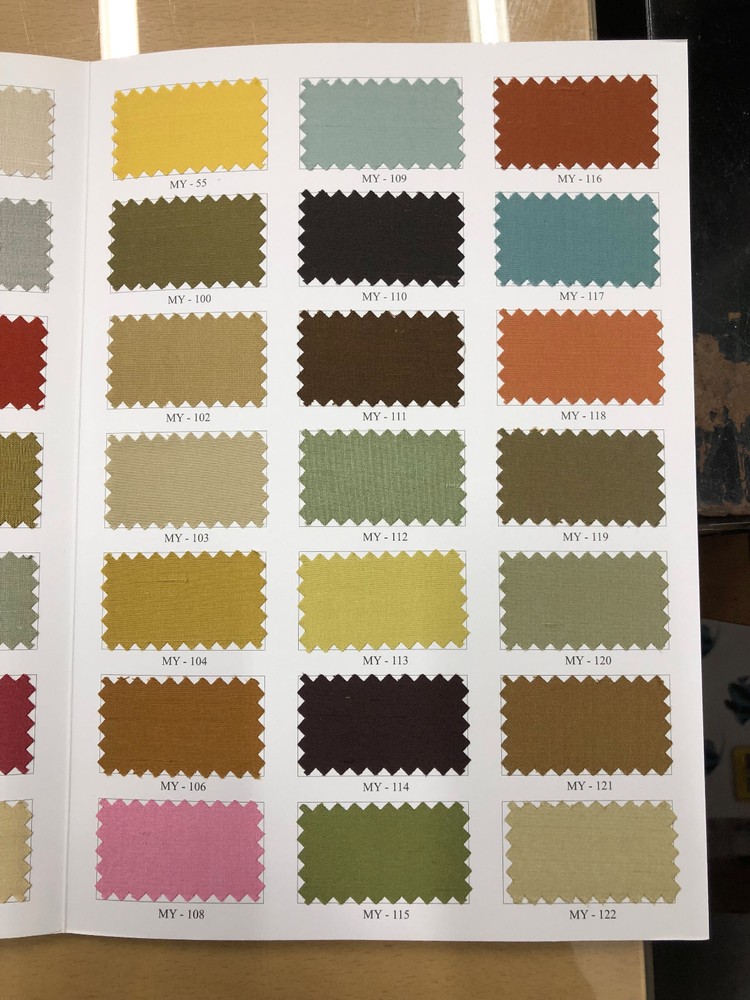 100% silk dupioni. 54″ wide. For Drapery and Upholstery