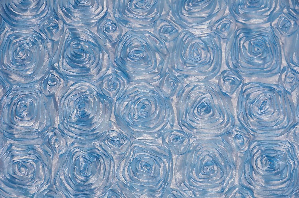 BABY BLUE SATIN ROSETTE 3D FLORAL EMBROIDER BACKDROP WEDDING EMBROIDER BY YARD