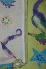 Sea Horse Star Fish Kids Large Print Duck? Fabric Green Blue Multi BTY 60″w