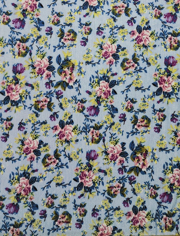 Sky Blue floral Printed spandex stretchable Fabric wrinkle Free 60” W Sold BTY