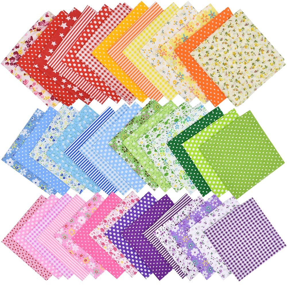 42Pcs 10×10 Quilting Cotton Fabric Red/Pink/Yellow/Green/Blue/Purple
