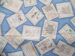 Fabric Red Rooster “Sewing” 3 Pc Sampler Pink Stipple & Implements & Tags $3.95