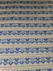 Vintage 70s Blue Hearts Knit Tube 3 Yds Fair Isle Heart Double Knit 61″ Around