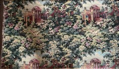 Vintage Woven Tapestry Fabric Scenic Garden Pavilion Gobelin Upholstery 7.22 Yds