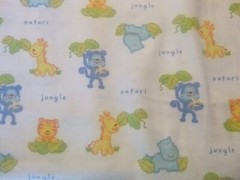 Jungle and Safari animals on White FLANNEL Fabric (44″ Wide x 60 ” long)