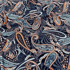 Blue and Orange Paisley Print Stretch Fabric 60″wide Swimsuit Spandex By Yard