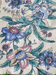 6 yds VTG The Warner Co Drapery Fabric Striped Flowers Blue Green Violet 60″W