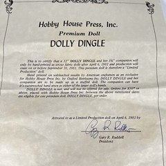Dolly Dingle Cut Out & Sew Fabric Doll Crafted Heirlooms Limited Production 1981
