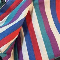 Vintage 80s Muted Blue Red Gray Purple Striped Cotton Fabric 11 Yds Classic