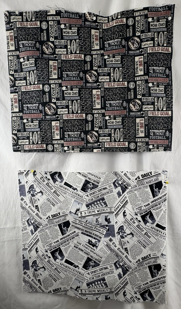 Lot of 2 FQs Cotton Quilt Fabric Sports Theme, Football & Newspaper Style Prints