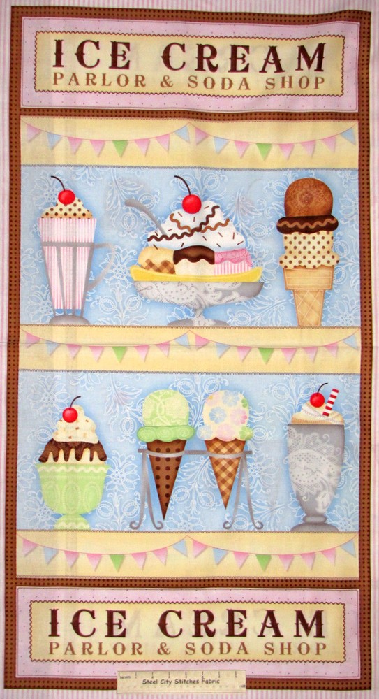 Ice Cream Sundae Parlor Whats The Scoop Cone Soda Food SPX Cotton Fabric PANEL