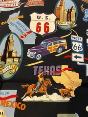 ROUTE 66 ~ Alexander Henry Fabrics ~Vtg Travel Landmarks Cotton Fabric 18″ x 42″