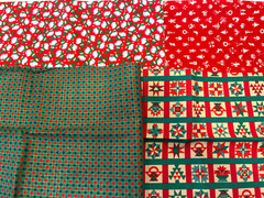 Lot of 8 Cotton Christmas Red Green Prints Fabric Bundle Totals 2 1/4 Yards