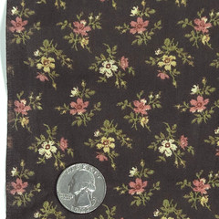 VTG Calico Ditsy Tiny Flowers Pink Cream Green On Brown Cotton Fabric BTY Granny