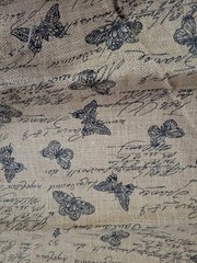 Burlap Fabric Garden Butterflies Writing Stamped 36×50 inches New Cottagecore