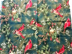 fabric 3-pc Christmas CARDINAL Birds red green gold 2 ounces Hoffman Fabrics