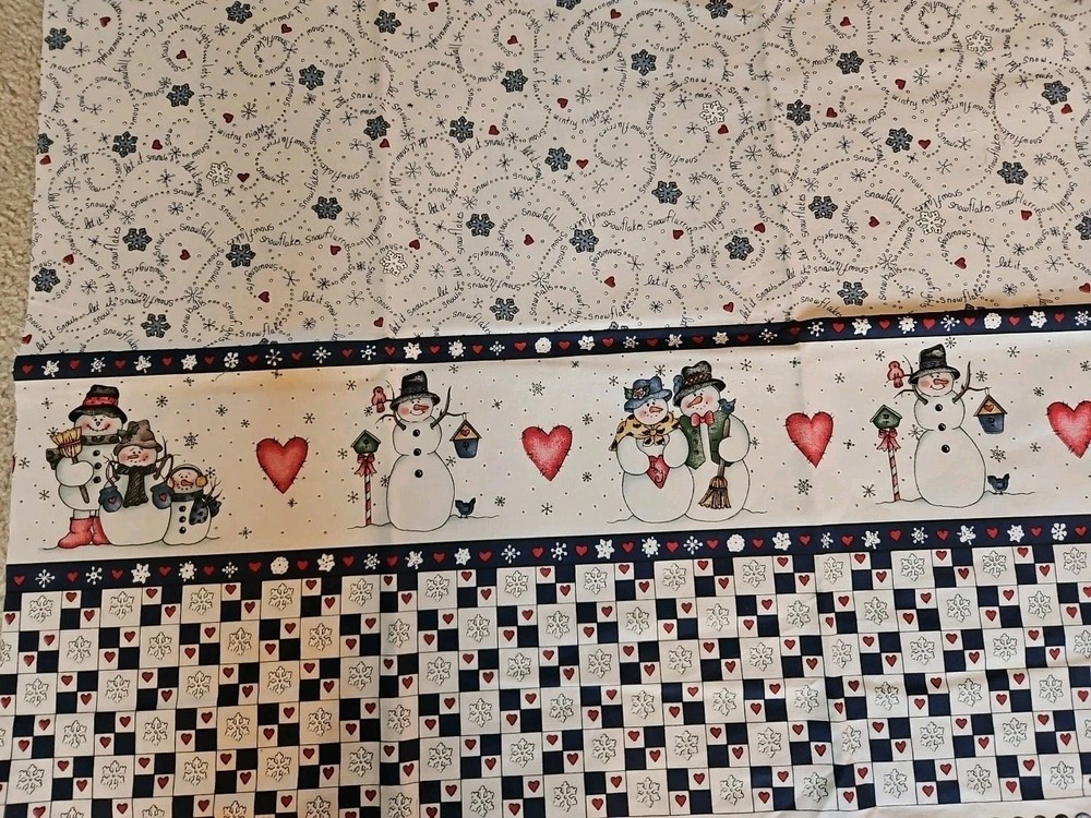 Vintage Cotton Quilt Fabric Christmas Snowman Border 1 Yard