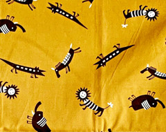 RPX51b Japanese Asian SEVENBERRY Lion Elephant Animals Cotton Quilt Fabric 16×21