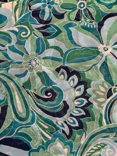 Sheer blue green white stretchy floral fabric by the yard deadstock from Mood