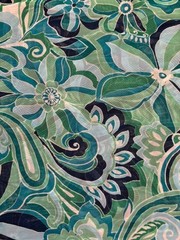 Sheer blue green white stretchy floral fabric by the yard deadstock from Mood