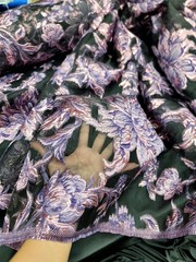 Pink Mauve Floral Brocade Fabric Sold By The Yard Black Organza Bridal Prom Dres