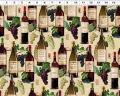Cheers! Wine bottles grapes Iron Orchid fabric Y3915-60 Dark Butter BTHY