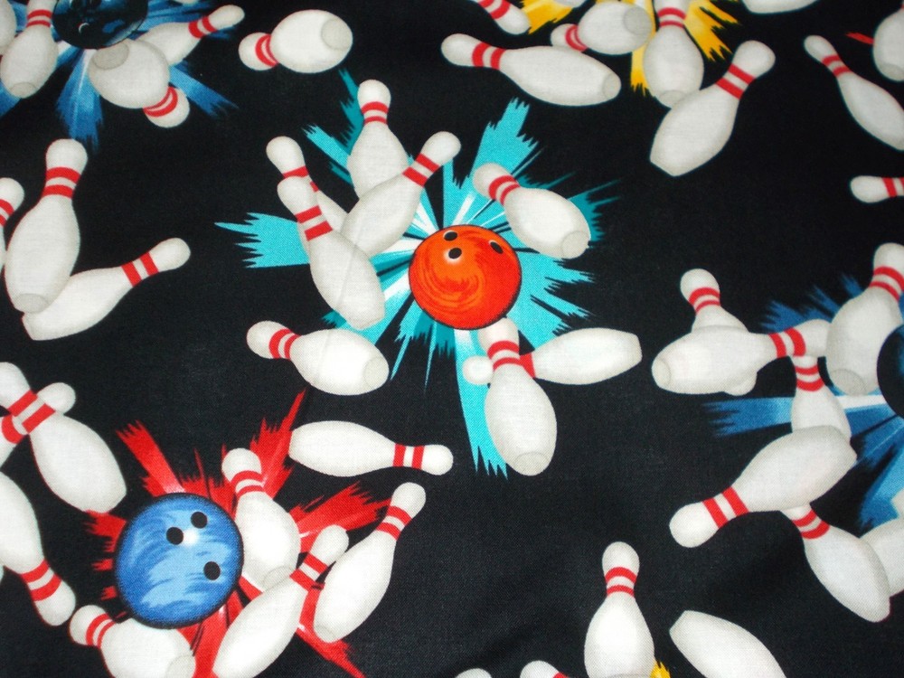 BTY Kaufman Sports Club Bowling STRIKE Print 100% Cotton Quilt Fabric Yard