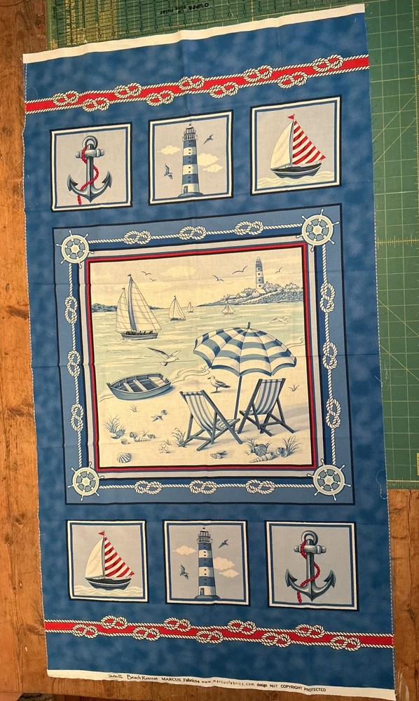 Beach Retreat Studio 37 Marcus Fabrics Nautical Sailboat PANEL 23” x 44”