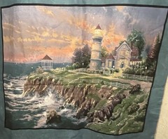 Thomas Kinkade Lighthouse Sailboat Quilt Fabric Panel – Moda BasicGrey Grunge