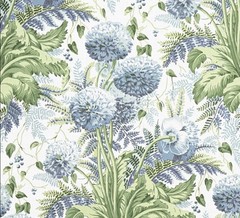 Thibaut/Anna French Curtain Fabric ‘DAHLIA’ 3.8 METRES SKY ON WHITE Linen Blend