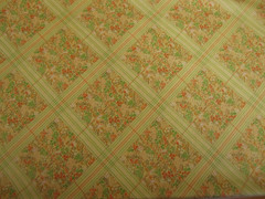 Vtg 70-80’s Lightweight knit Lime Green Orange Geometric floral 1yd 14″ x 60